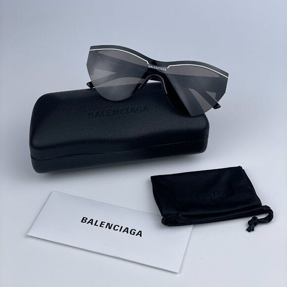 NEW Balenciaga BB0004S 001 Black Grey Shield Unisex Sunglasses - Picture 10 of 13